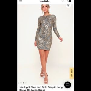 Lola Light Blue Gold Sequin Long Sleeve Bodycon Dress